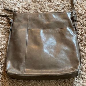 Gray leather HOBO crossbody purse